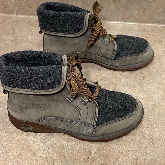 Chaco Barbary Boot Nickel Gray Olive Leather Wool Booties Women's 6 Chukka - Picture 3 of 11